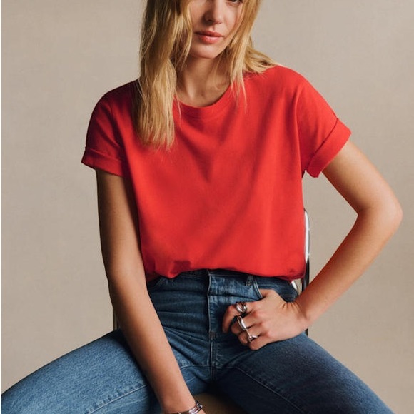 Sezane CONRAD T-SHIRT Bright Red Women's size Large - Picture 4 of 9